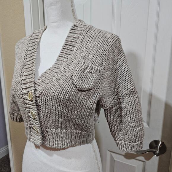 Brunello Cucinelli Chunky Cropped Knit Cardigan Sweater Taupe Size S - Picture 7 of 8